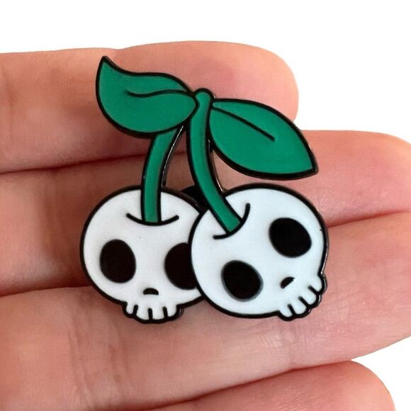 Cherry Skull Heads Enamel Pin Super Cute - Picture 8 of 8
